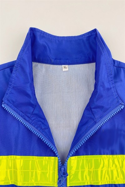 訂製熒光帶背心外套   設計兩側網眼布   企領設計   寶藍色背心外套設計   背心外套工廠  V213 後面照